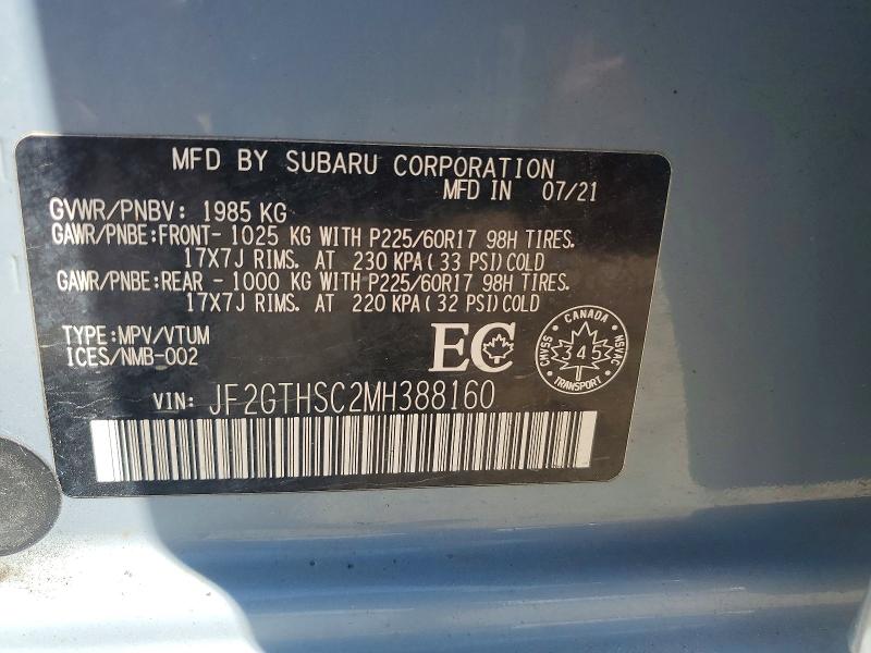 2021 Subaru Crosstrek მანქანა იყიდება აუქციონზე, vin: JF2GTHSC2MH388160, აუქციონის ნომერი: 56243676