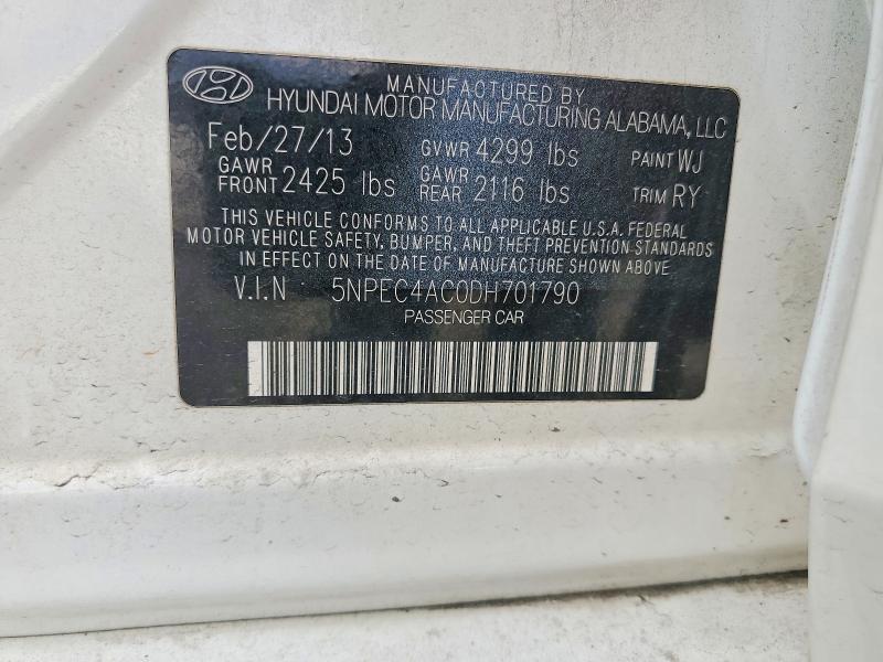 57938526 :رقم المزاد ، 5NPEC4AC0DH701790 vin ، 2013 Hyundai Sonata مزاد بيع