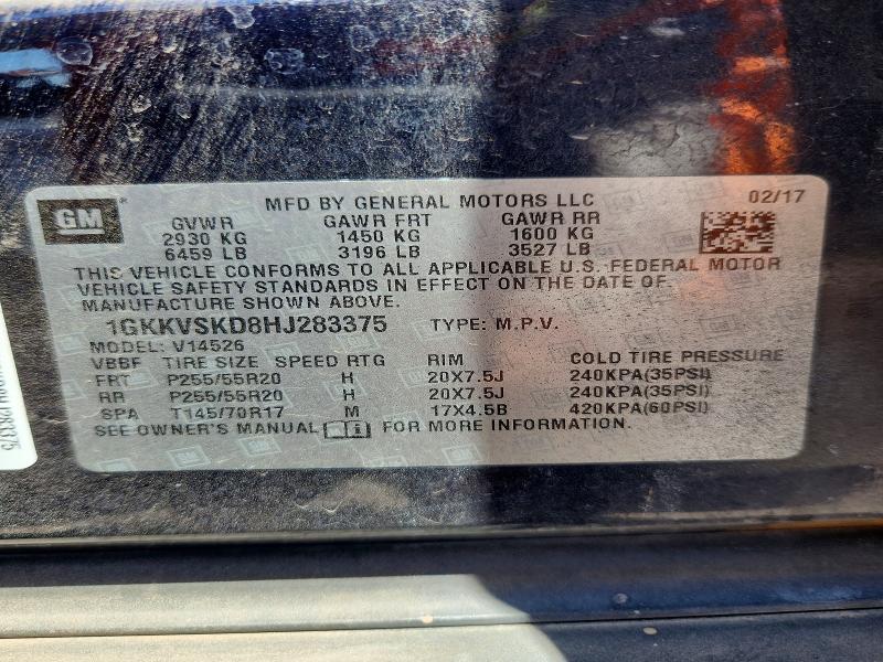 55546226 :رقم المزاد ، 1GKKVSKD8HJ283375 vin ، 2017 Gmc Acadia Limited مزاد بيع