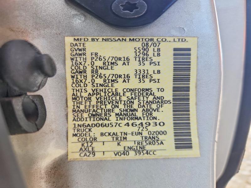 2007 Nissan Frontier მანქანა იყიდება აუქციონზე, vin: 1N6AD06U57C464930, აუქციონის ნომერი: 56677076