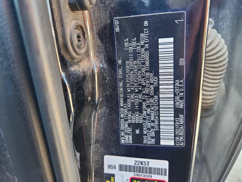 Продаж на аукціоні авто 2007 Toyota Tundra, vin: 5TFBV54127X012498, номер лоту: 57516456