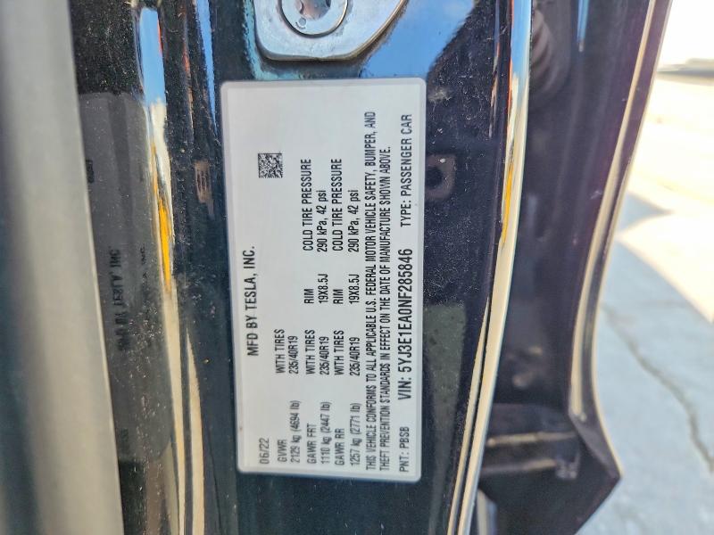 Aukcja sprzedaży 2022 Tesla Model 3, vin: 5YJ3E1EA0NF285846, numer aukcji: 55905726