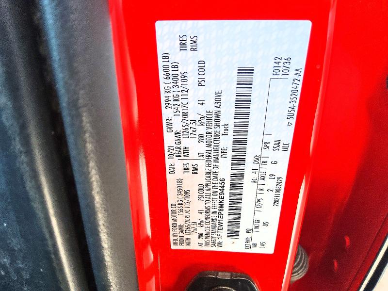 57622406 :رقم المزاد ، 1FTEW1EP8MKE94456 vin ، 2021 Ford F150 مزاد بيع