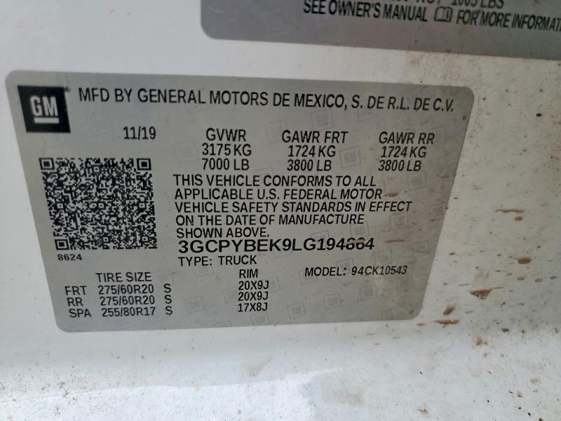 Aukcja sprzedaży 2020 Chevrolet Silverado, vin: 3GCPYBEK9LG194864, numer aukcji: 56577576