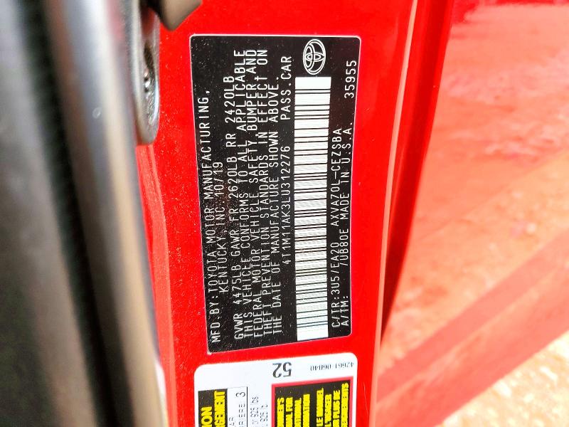 Aukcja sprzedaży 2020 Toyota Camry, vin: 4T1M11AK3LU312276, numer aukcji: 56821346