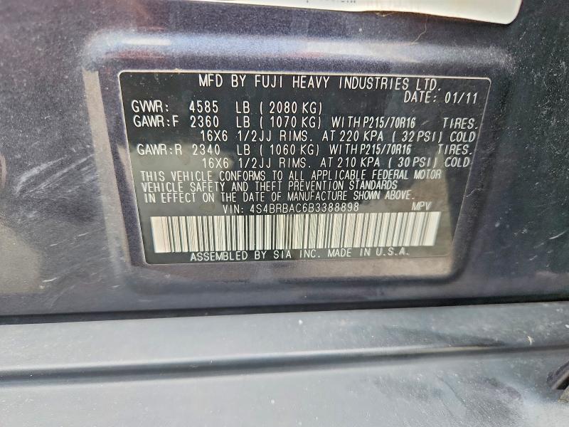 Продаж на аукціоні авто 2011 Subaru Outback, vin: 4S4BRBAC6B3388898, номер лоту: 57223976