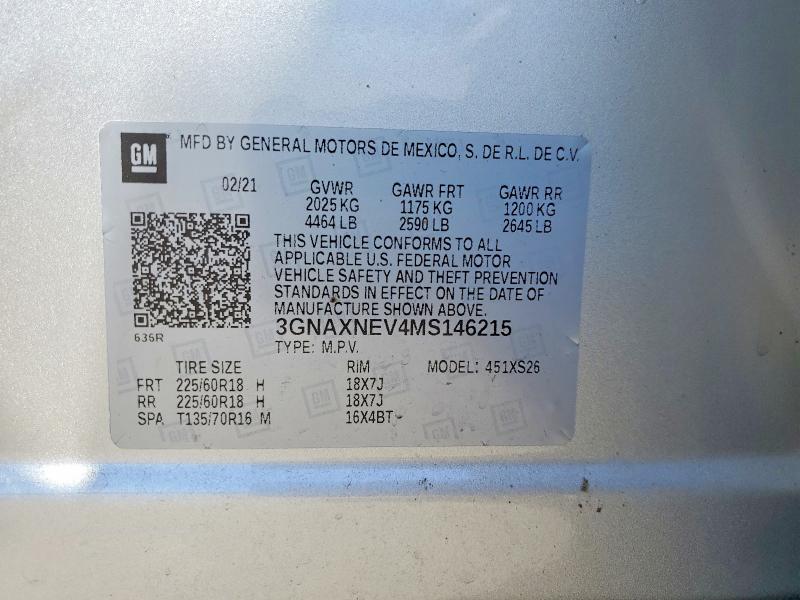 2021 Chevrolet Equinox მანქანა იყიდება აუქციონზე, vin: 3GNAXNEV4MS146215, აუქციონის ნომერი: 55729816
