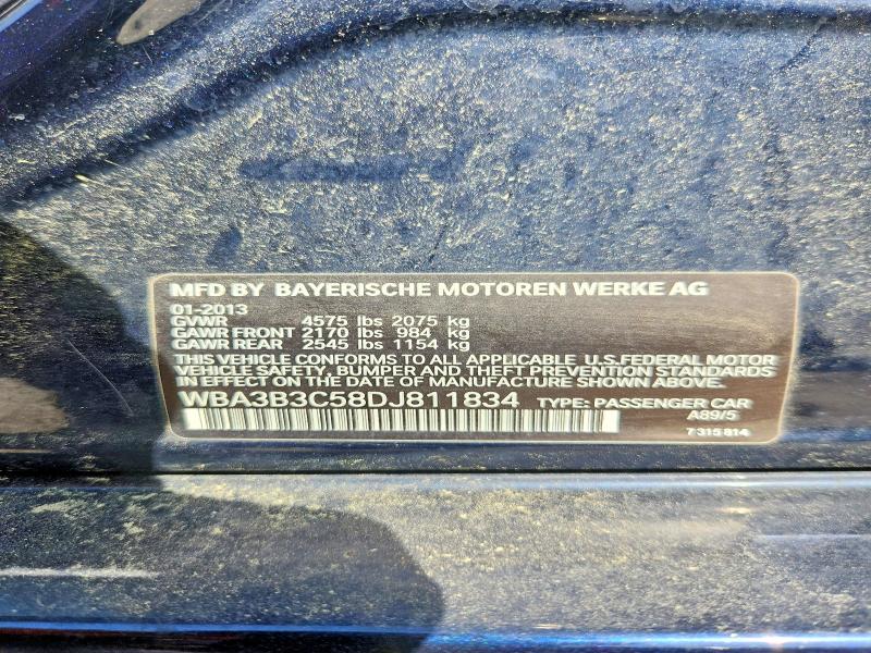 2013 Bmw 328 მანქანა იყიდება აუქციონზე, vin: WBA3B3C58DJ811834, აუქციონის ნომერი: 59176116