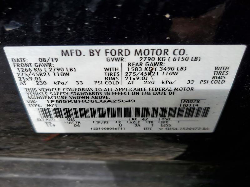 Aukcja sprzedaży 2020 Ford Explorer, vin: 1FM5K8HC6LGA25649, numer aukcji: 56585776