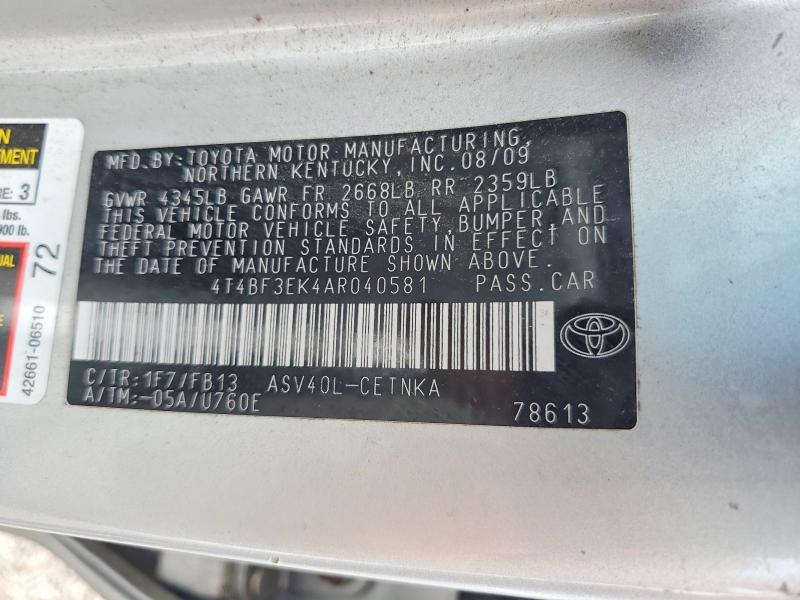 Aukcja sprzedaży 2010 Toyota Camry, vin: 4T4BF3EK4AR040581, numer aukcji: 58631526