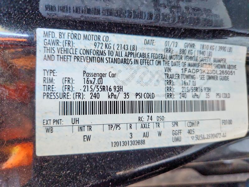 2013 Ford Focus მანქანა იყიდება აუქციონზე, vin: 1FADP3K23DL265051, აუქციონის ნომერი: 57589096