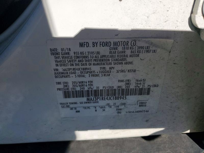 2018 Ford Ecosport მანქანა იყიდება აუქციონზე, vin: MAJ3P1RE4JC188945, აუქციონის ნომერი: 55900496