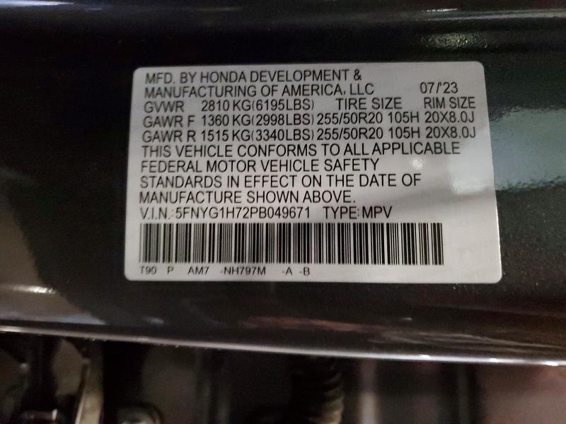 2023 Honda Pilot მანქანა იყიდება აუქციონზე, vin: 5FNYG1H72PB049671, აუქციონის ნომერი: 56568276
