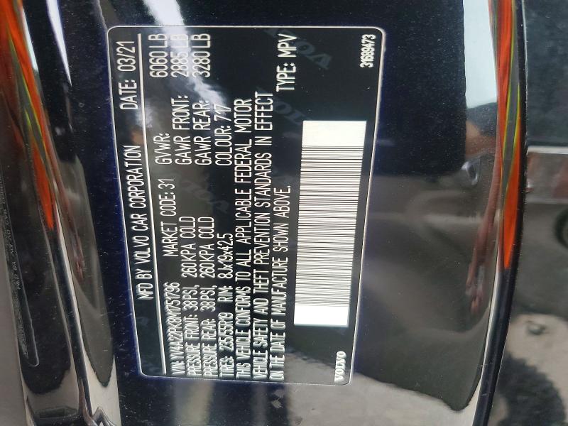 58371546 :رقم المزاد ، YV4A22PK8M1751796 vin ، 2021 Volvo Xc90 مزاد بيع