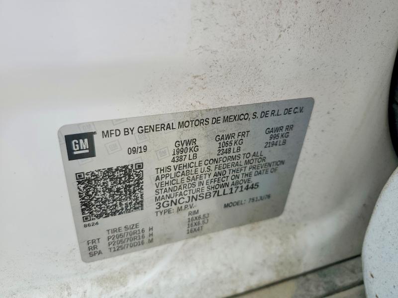 Aukcja sprzedaży 2020 Chevrolet Trax, vin: 3GNCJNSB7LL171445, numer aukcji: 58633526