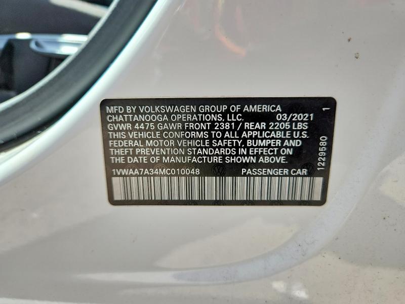 Продажа на аукционе авто 2021 Volkswagen Passat, vin: 1VWAA7A34MC010048, номер лота: 58033886