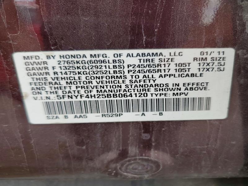 Продажа на аукционе авто 2011 Honda Pilot, vin: 5FNYF4H25BB064120, номер лота: 57374676
