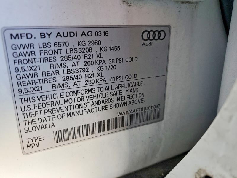 Продажа на аукционе авто 2017 Audi Q7, vin: WA1VAAF71HD011097, номер лота: 56460616