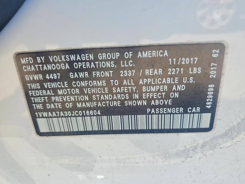 56186756 :رقم المزاد ، 1VWAA7A30JC016604 vin ، 2018 Volkswagen Passat مزاد بيع