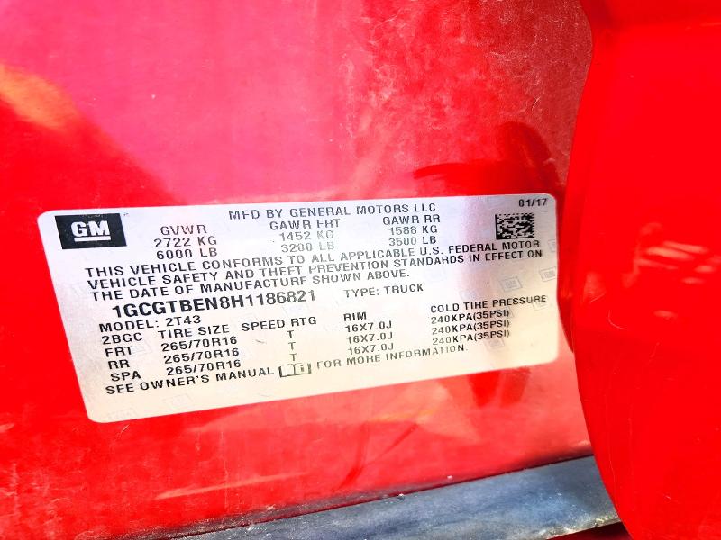 56278686 :رقم المزاد ، 1GCGTBEN8H1186821 vin ، 2017 Chevrolet Colorado مزاد بيع