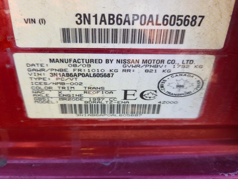 Продажа на аукционе авто 2010 Nissan Sentra, vin: 3N1AB6AP0AL605687, номер лота: 56261436