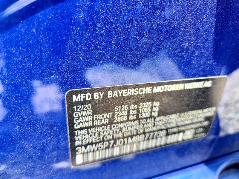 2021 Bmw 330e მანქანა იყიდება აუქციონზე, vin: 3MW5P7J01M8B77738, აუქციონის ნომერი: 58068646
