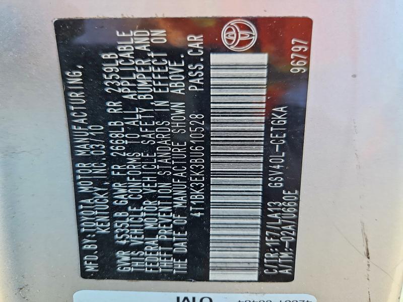 55117336 :رقم المزاد ، 4T1BK3EK3BU610528 vin ، 2011 Toyota Camry مزاد بيع
