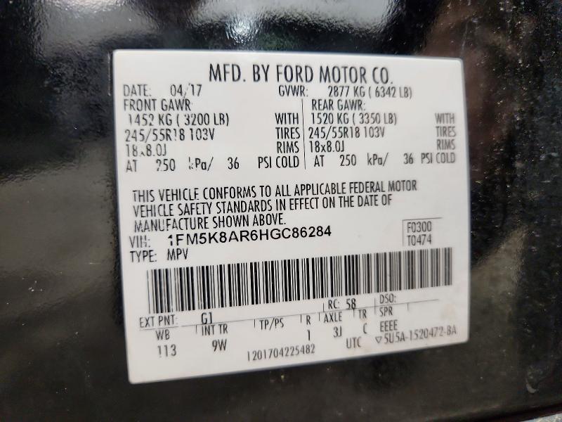 2017 Ford Exp Sport მანქანა იყიდება აუქციონზე, vin: 1FM5K8AR6HGC86284, აუქციონის ნომერი: 56197036