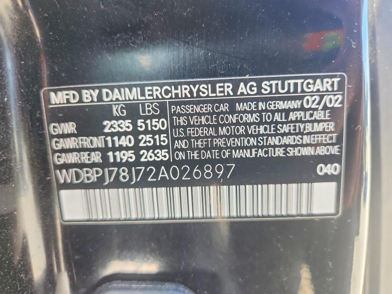 2002 Mercedes-benz Cl მანქანა იყიდება აუქციონზე, vin: WDBPJ78J72A026897, აუქციონის ნომერი: 56627846