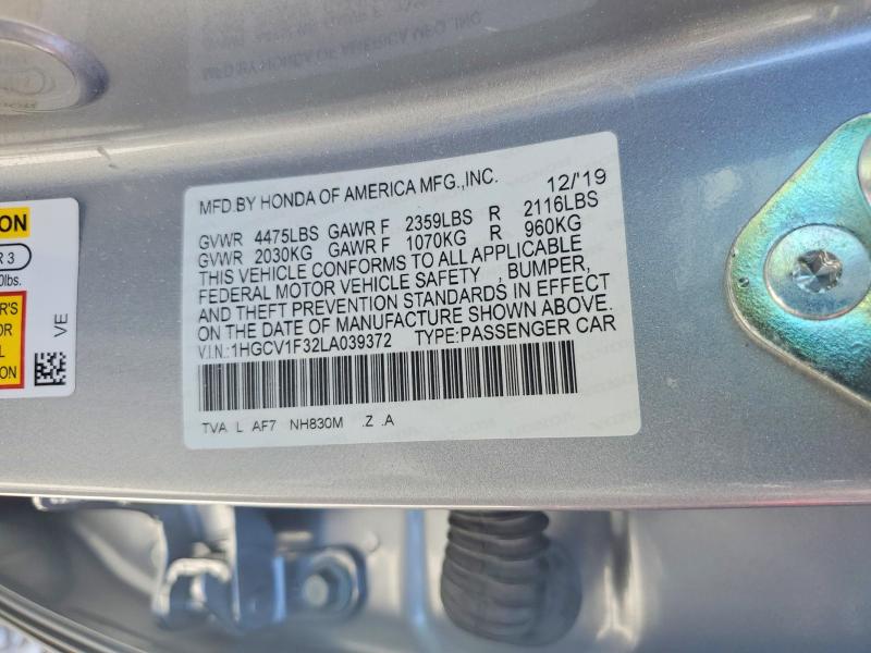 2020 Honda Accord მანქანა იყიდება აუქციონზე, vin: 1HGCV1F32LA039372, აუქციონის ნომერი: 56481736