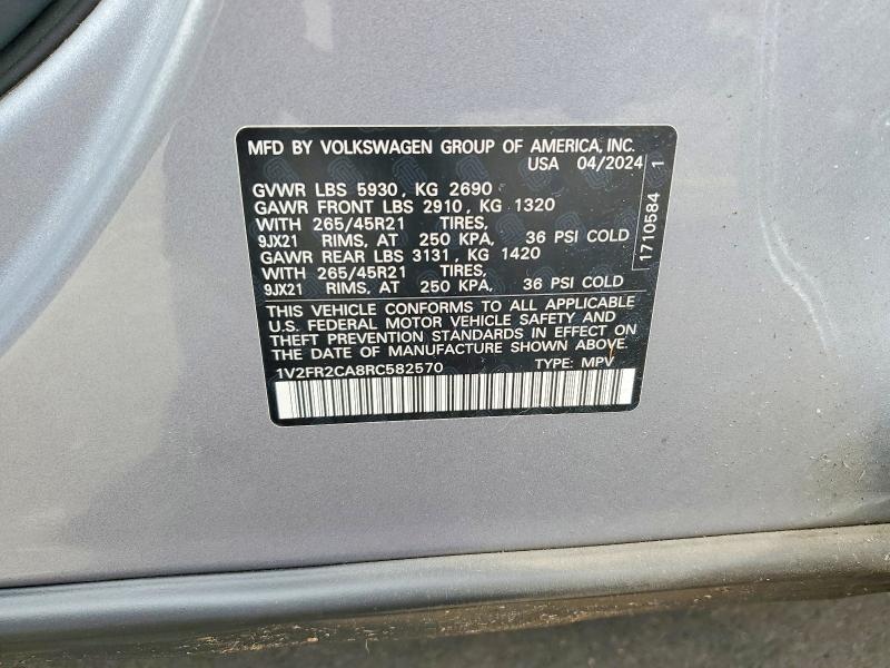 2024 Volkswagen Atlas მანქანა იყიდება აუქციონზე, vin: 1V2FR2CA8RC582570, აუქციონის ნომერი: 55457086