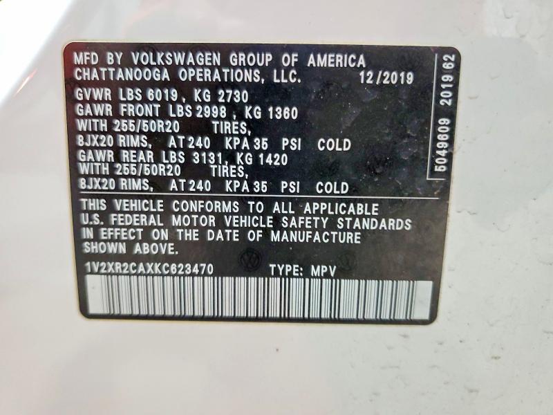 55451816 :رقم المزاد ، 1V2XR2CAXKC623470 vin ، 2019 Volkswagen Atlas مزاد بيع