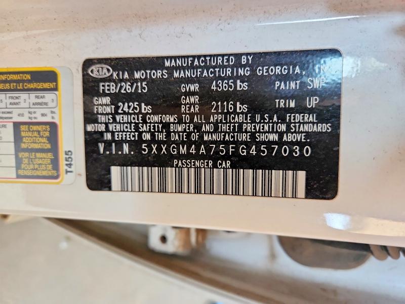 2015 Kia Optima მანქანა იყიდება აუქციონზე, vin: 5XXGM4A75FG457030, აუქციონის ნომერი: 55474396