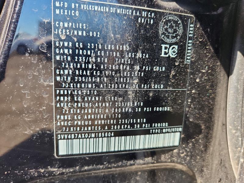 Aukcja sprzedaży 2018 Volkswagen Tiguan, vin: 3VV4B7AX0JM185604, numer aukcji: 58631096
