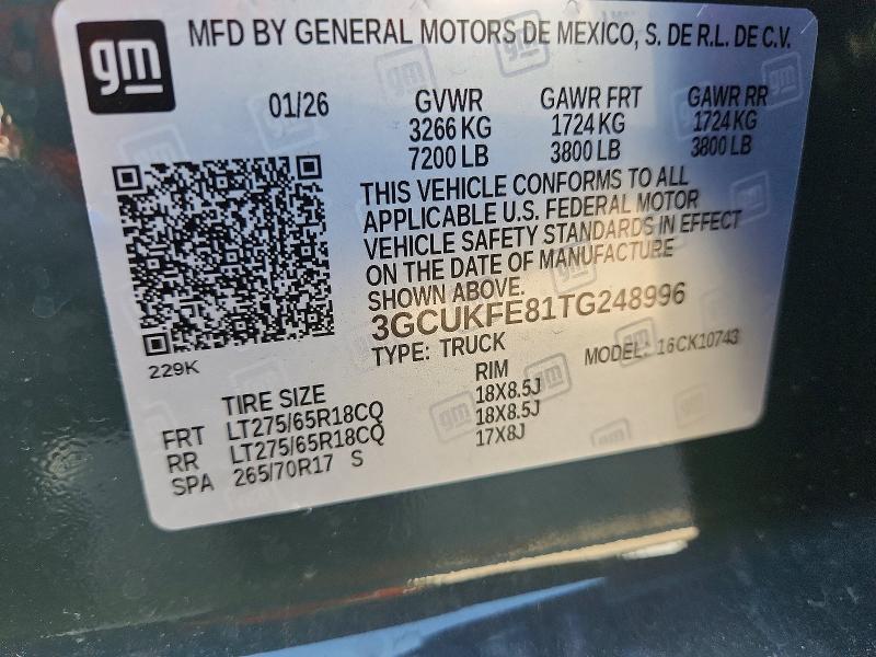 2026 Chevrolet Silverado მანქანა იყიდება აუქციონზე, vin: 3GCUKFE81TG248996, აუქციონის ნომერი: 58082266