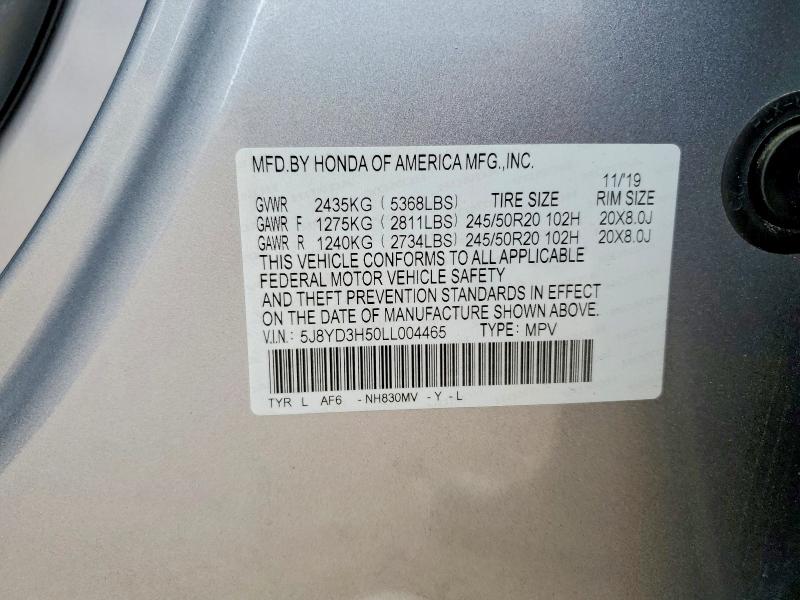 2020 Acura Mdx მანქანა იყიდება აუქციონზე, vin: 5J8YD3H50LL004465, აუქციონის ნომერი: 55978196