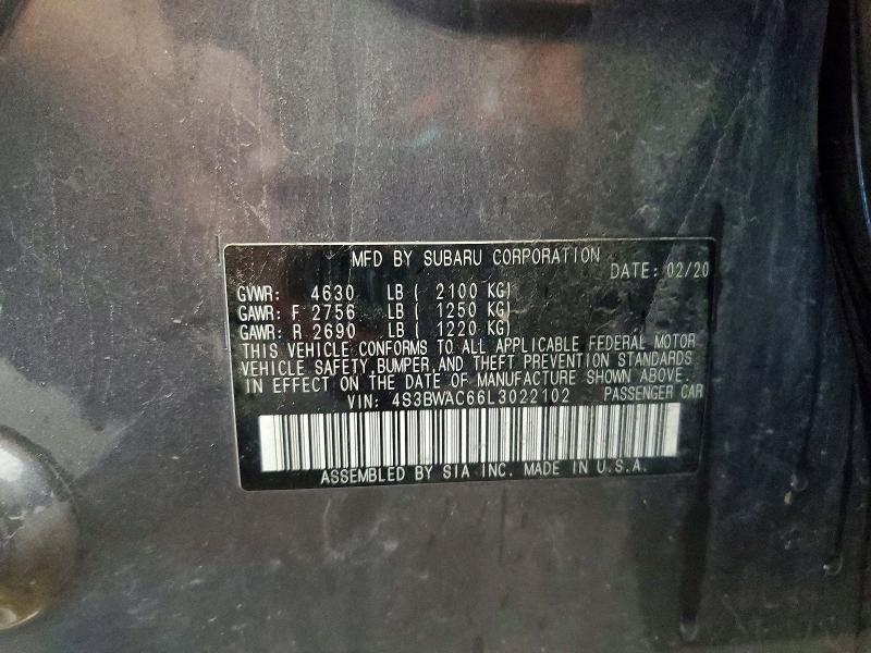 Продаж на аукціоні авто 2020 Subaru Legacy, vin: 4S3BWAC66L3022102, номер лоту: 58223026