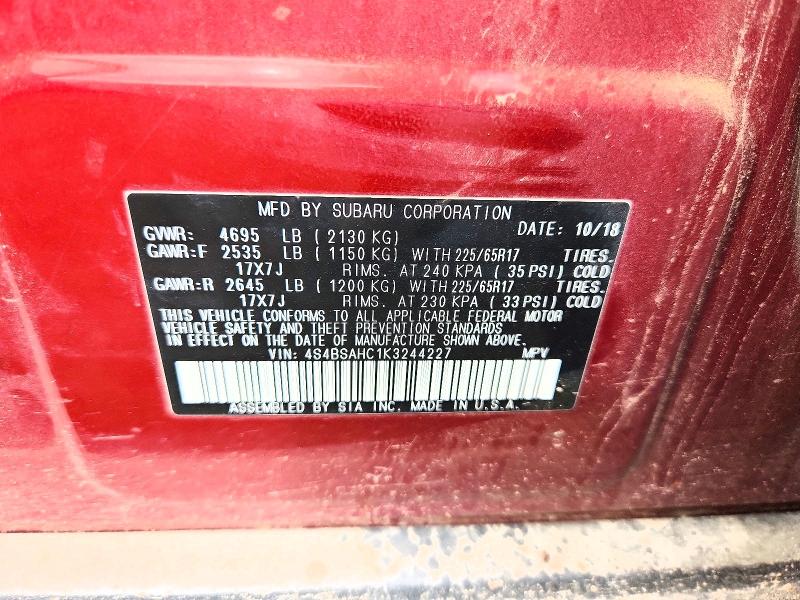 Aukcja sprzedaży 2019 Subaru Outback, vin: 4S4BSAHC1K3244227, numer aukcji: 56747556