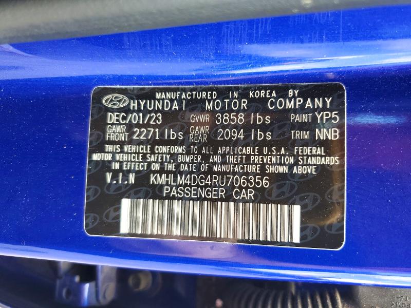 Продажа на аукционе авто 2024 Hyundai Elantra, vin: KMHLM4DG4RU706356, номер лота: 56969066