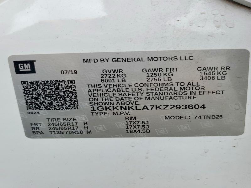 Aukcja sprzedaży 2019 Gmc Acadia, vin: 1GKKNKLA7KZ293604, numer aukcji: 58754896