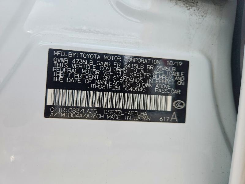 56583946 :رقم المزاد ، JTHG81F25L5040845 vin ، 2020 Lexus Is مزاد بيع
