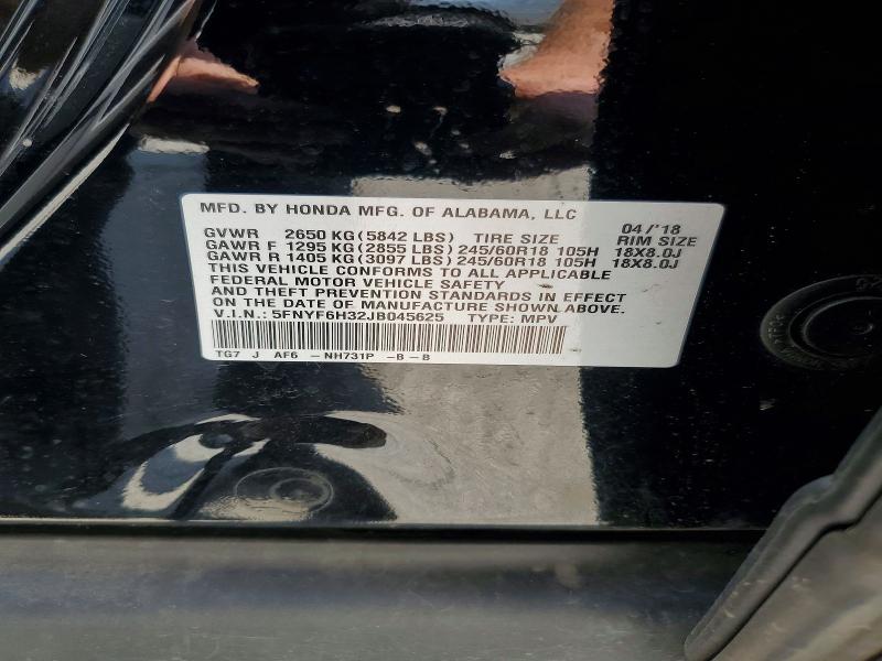 Aukcja sprzedaży 2018 Honda Pilot, vin: 5FNYF6H32JB045625, numer aukcji: 58909626