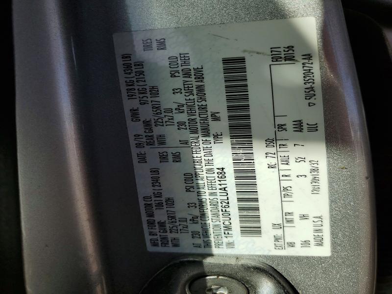 56534806 :رقم المزاد ، 1FMCU0F62LUA11684 vin ، 2020 Ford Escape مزاد بيع