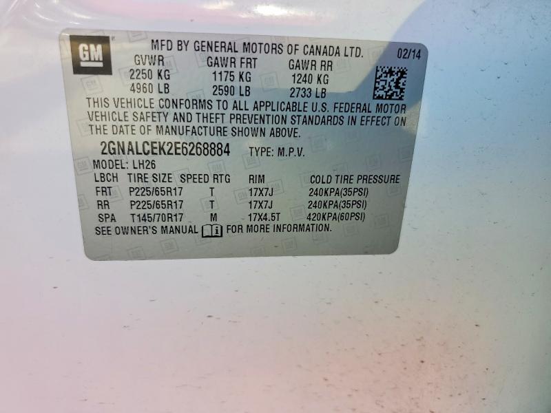 Продаж на аукціоні авто 2014 Chevrolet Equinox, vin: 2GNALCEK2E6268884, номер лоту: 58140346