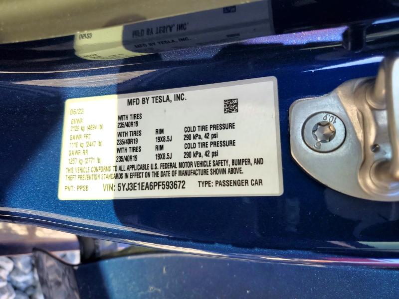 57078866 :رقم المزاد ، 5YJ3E1EA6PF593672 vin ، 2023 Tesla Model 3 مزاد بيع