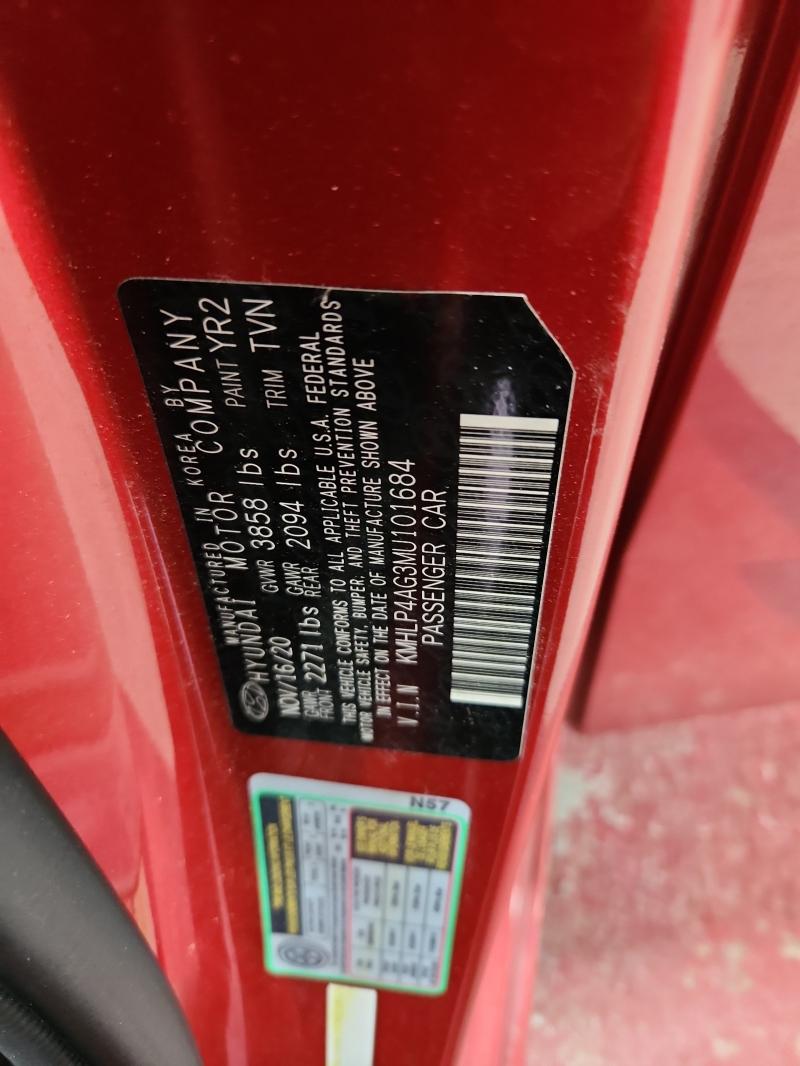 56672846 :رقم المزاد ، KMHLP4AG3MU101684 vin ، 2021 Hyundai Elantra مزاد بيع