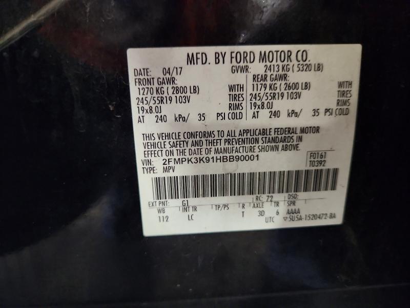 55639046 :رقم المزاد ، 2FMPK3K91HBB90001 vin ، 2017 Ford Edge مزاد بيع