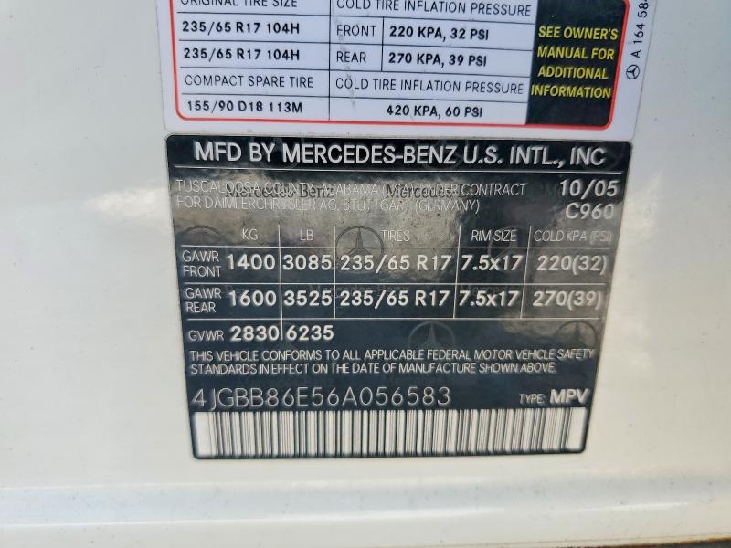 2006 Mercedes-benz Ml მანქანა იყიდება აუქციონზე, vin: 4JGBB86E56A056583, აუქციონის ნომერი: 58058146