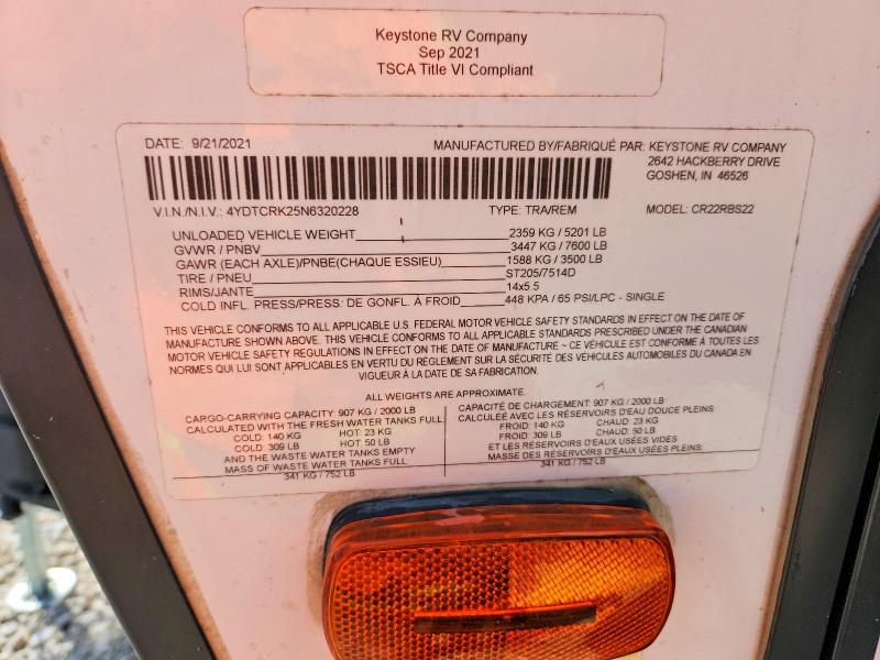 Aukcja sprzedaży 2022 Keys Cruiser, vin: 4YDTCRK25N6320228, numer aukcji: 56104736