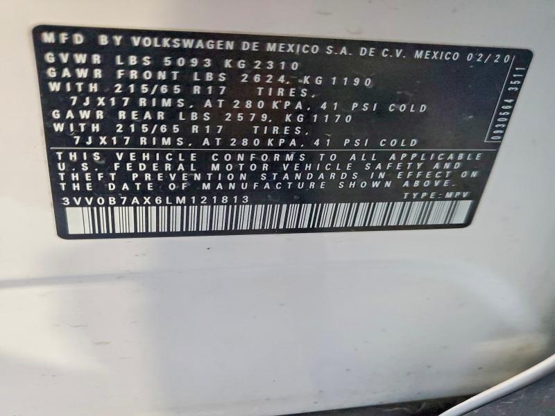 Продаж на аукціоні авто 2020 Volkswagen Tiguan, vin: 3VV0B7AX6LM121813, номер лоту: 55627976